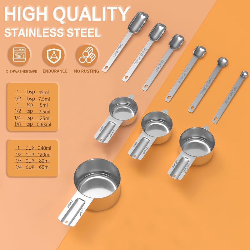 Minteem Stainless Steel Measuring Cups & Spoons Set for Cooking and Baking, Nesting Measuring Cups Measuring Spoons for Measuring Dry or Liquid Ingredients, Kitchen Gadgets, 10Pack - Image 2